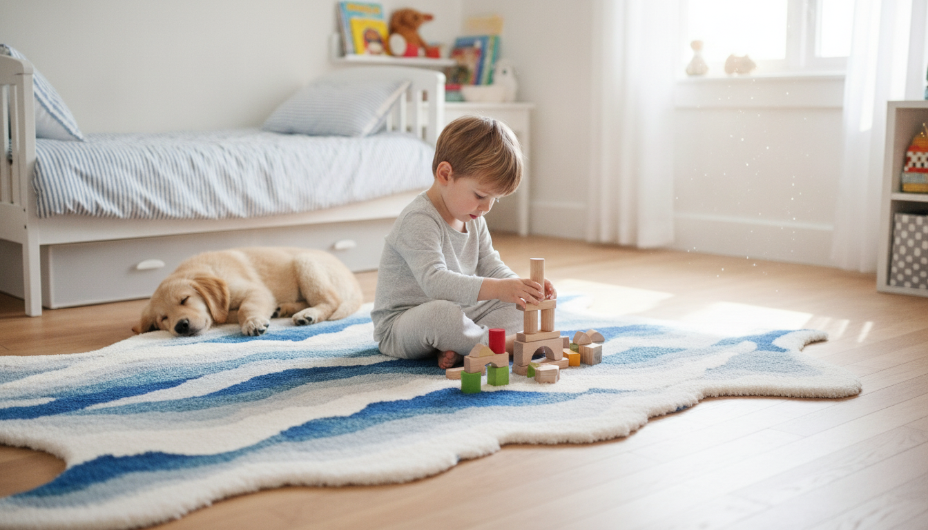 Blue Waves Non-Slip Kids Rug for Safer Bedroom Play