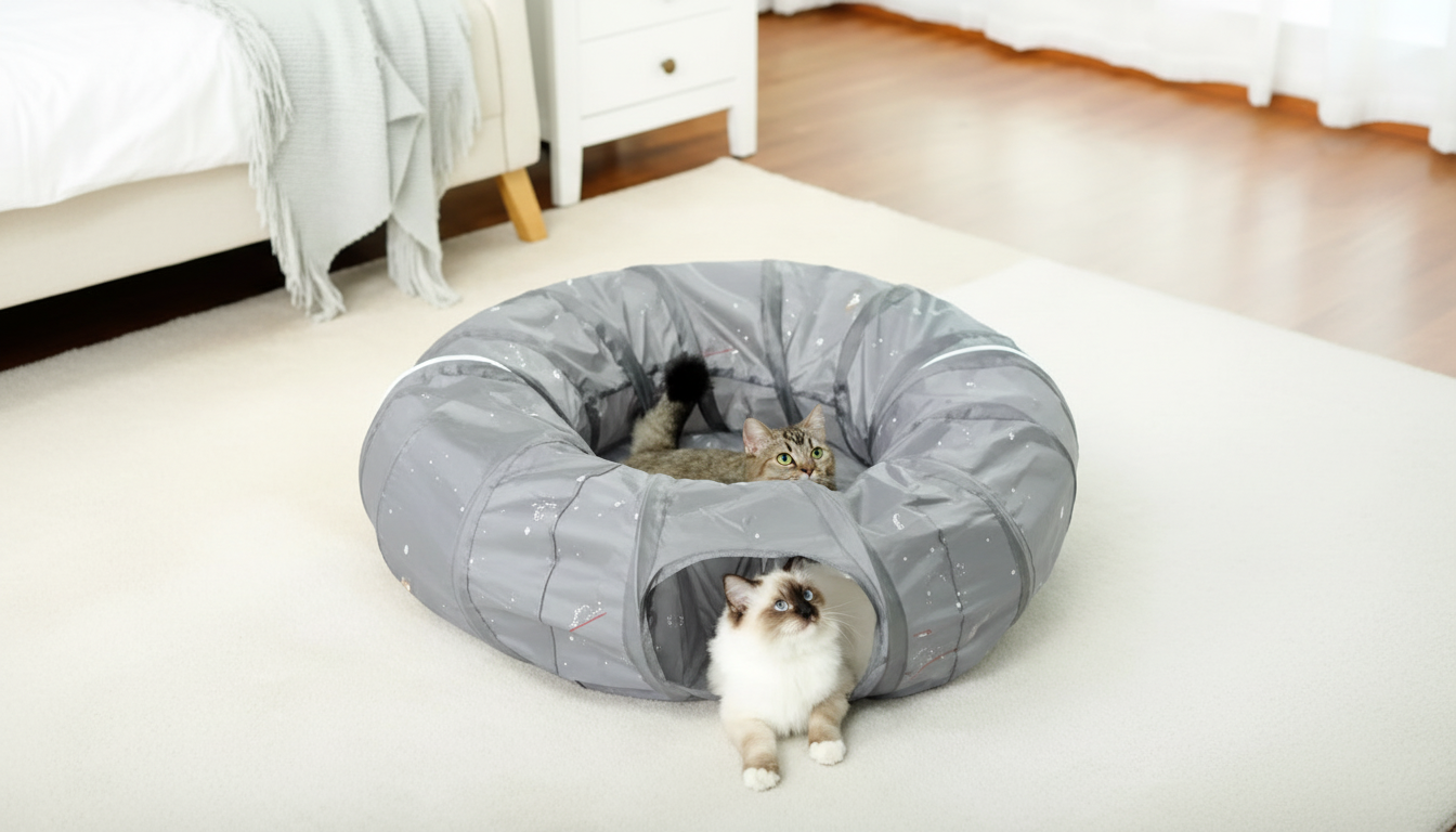 Collapsible Cat Tunnel with Mat for Indoor Zoomies