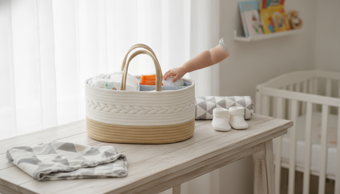 Cotton Rope Diaper Caddy With Divider for Easy Changes